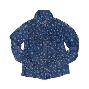 ARIZONA JEAN CO Girl's Button Down Denim Long Sleeve Top Small 6/7